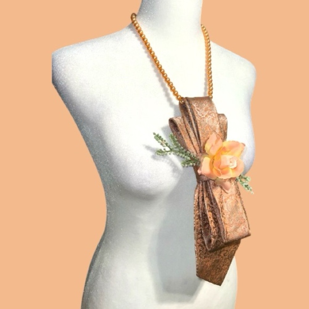 “Dainty Dapper”Chic Orange Pattern Tie Necklace W… - image 5